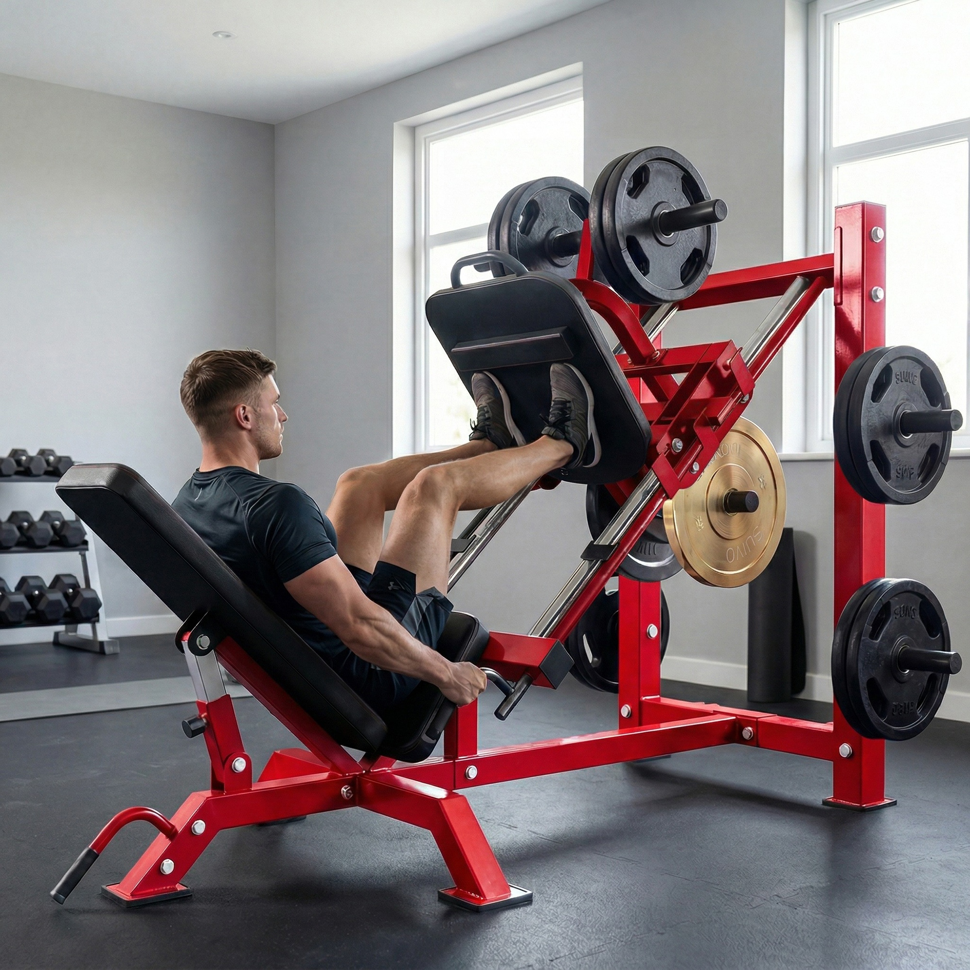 Image of Leg Press With Rollers, Adjustable Leg Extension And Knee Bend Machine For With Dumbbell Storage, 455 Kg Capacity, Training Equipment