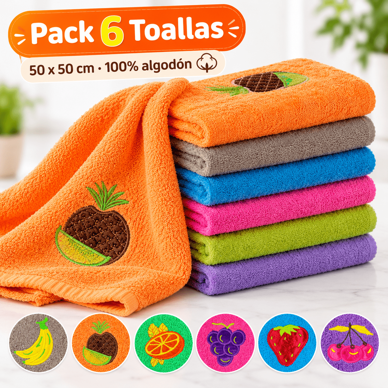TEMU Pack de 6 Paños de Cocina 100% Algodón 50x50 cm – de Cocina de Rizo Absorbentes, Suaves y Resistentes para Secar Platos, Manos y Limpieza