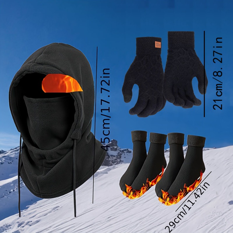 TEMU Winter Warm Set, Beanie Hat, Scarf, Gloves & Thermal Socks, Full Winter Accessories Kit For Outdoor Cold Weather
