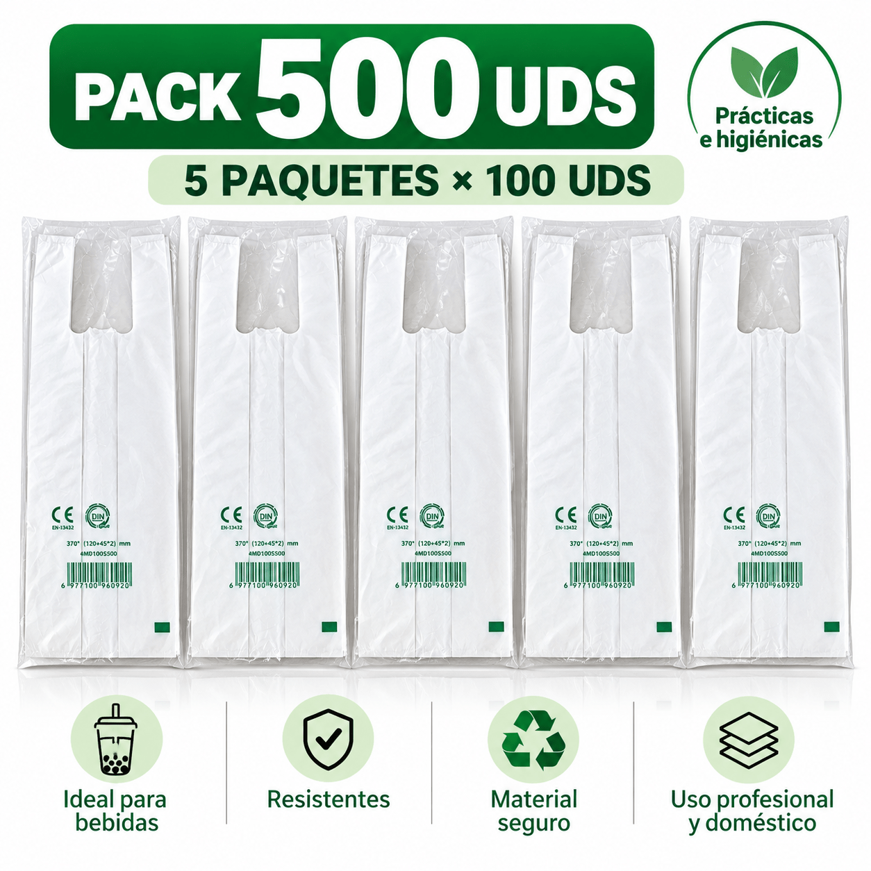 TEMU Pack de 500 Bolsas Transparentes para Té de Milk Tea y Bebidas | 5 Paquetes de 100 Uds | Bolsas Individuales para Vasos
