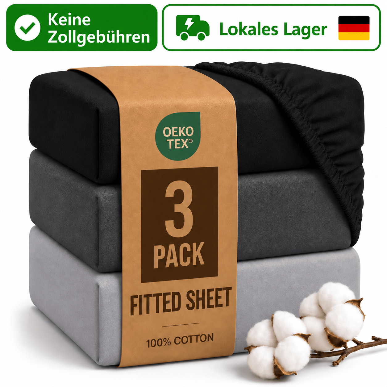 TEMU 3-piece Set Fitted Sheets 100% Cotton With Elastic Band, Soft Cotton Fitted Sheets For Mattresses, -tex Certified, 90x200, 140x200, 160x200,