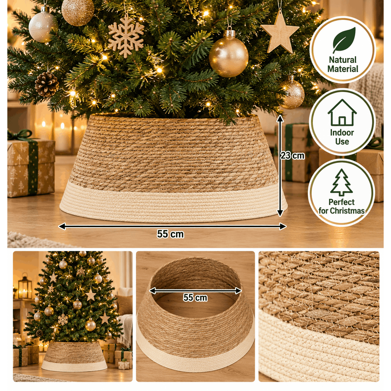 TEMU Cache-pied de sapin beige 55 cm – Décoration naturelle pour sapin de Noël – intérieur