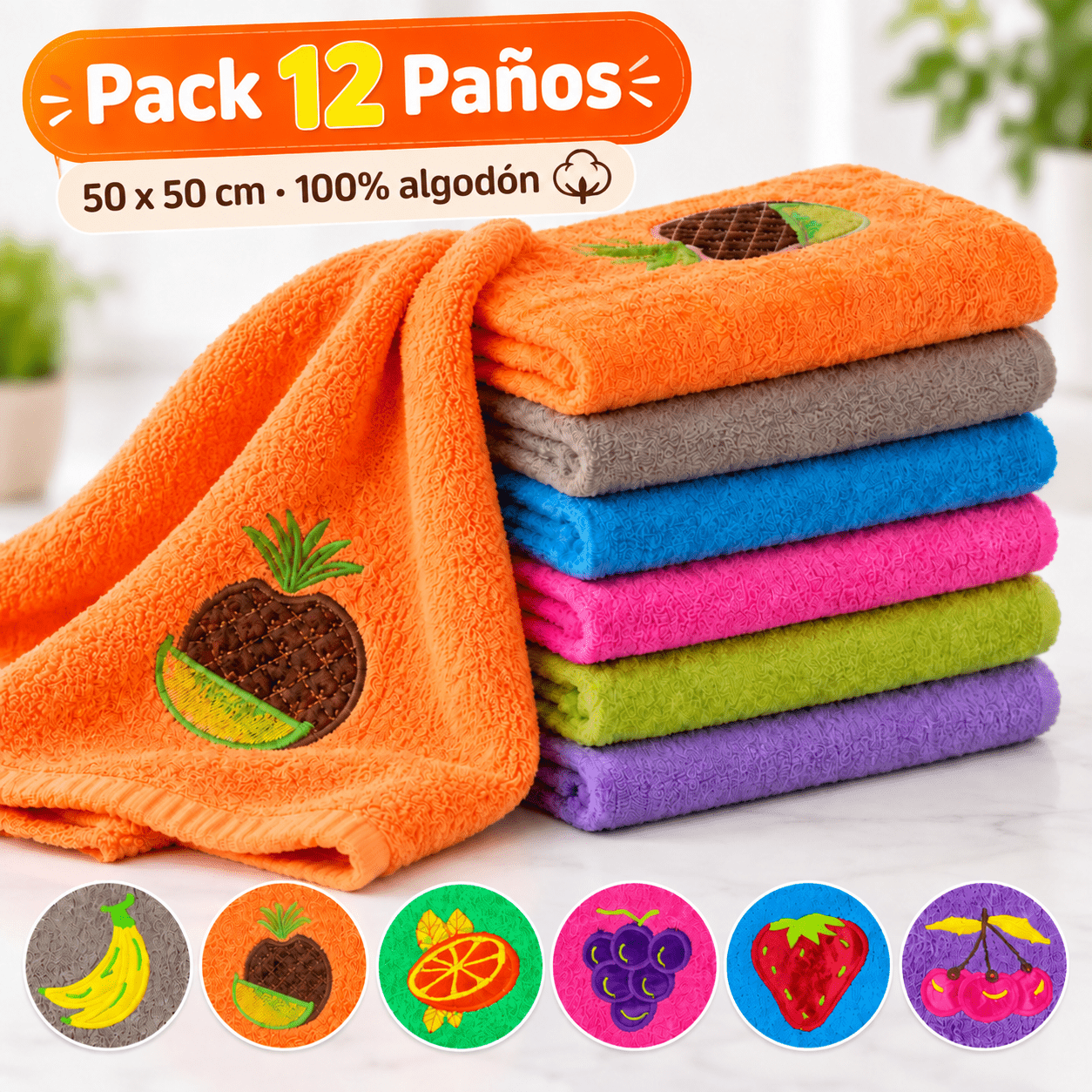 TEMU Pack de 6 Paños de Cocina 100% Algodón 50x50 cm – de Cocina de Rizo Absorbentes, Suaves y Resistentes para Secar Platos, Manos y Limpieza