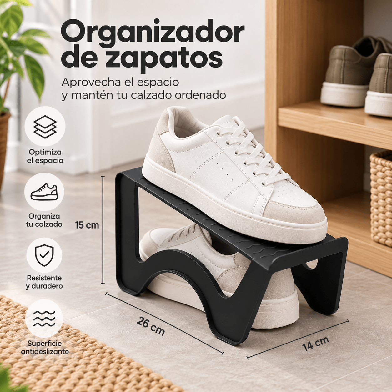 TEMU Organizador de Zapatos Apilable 26 x 14 x 15 cm | Soporte Ahorrador de Espacio para Calzado | Zapatero Individual Antideslizante y Resistente