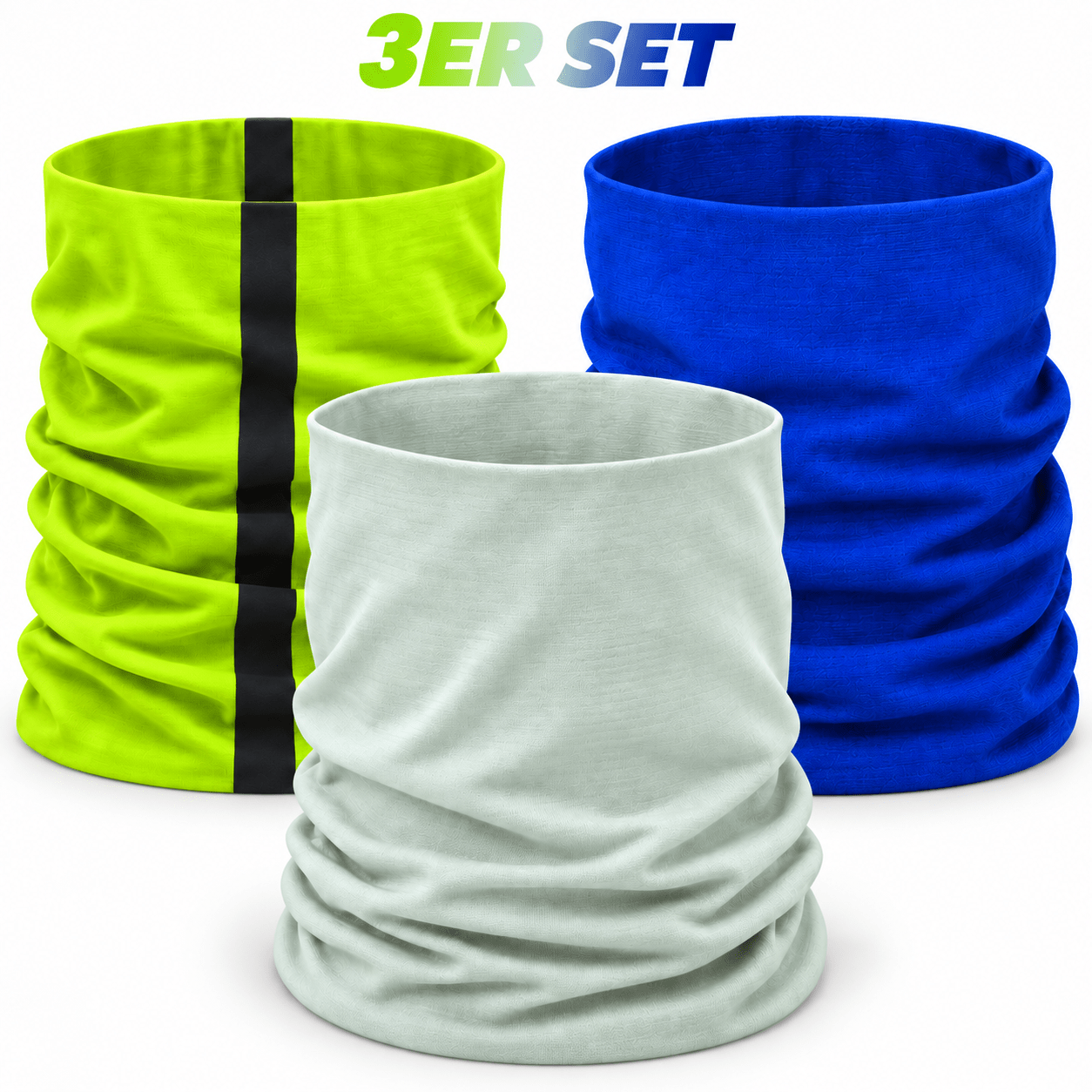 Image of 3-piece Set Of Multifunctional Towels Made From 100% Polyester – Tube Towels In Lime Green With Stripes, Mint, And Blue