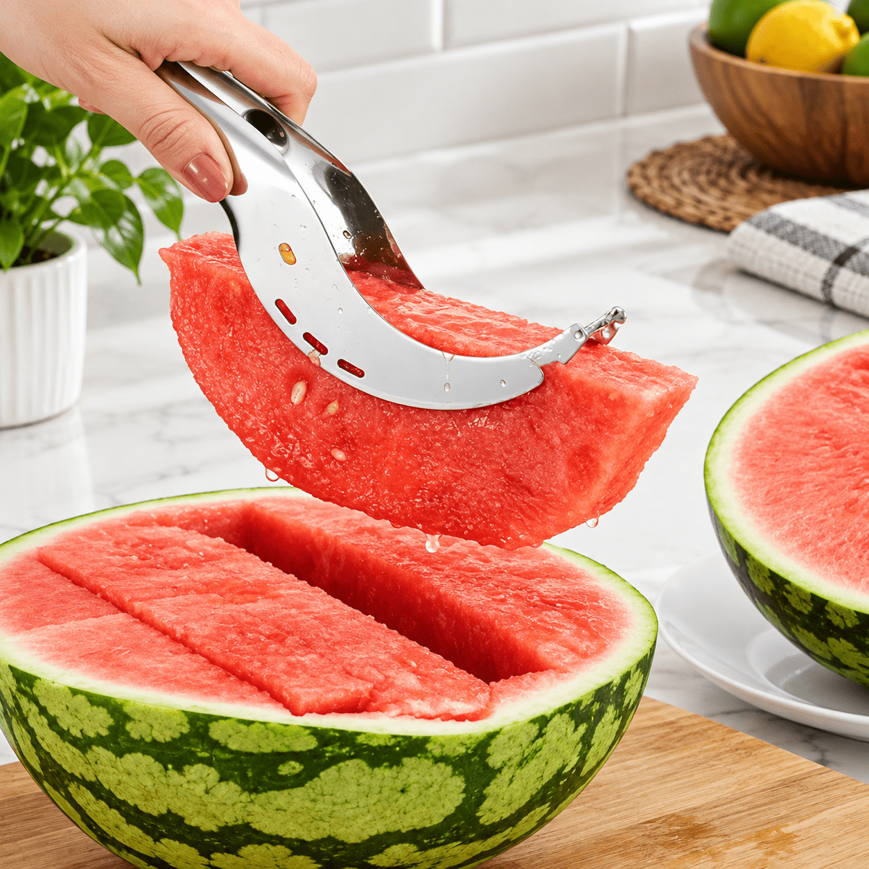TEMU Watermelon Artifact Slicing Knife Stainless Steel Knife Corer Fruit And Vegetable Tools Watermelon Clip Kitchen Accessories