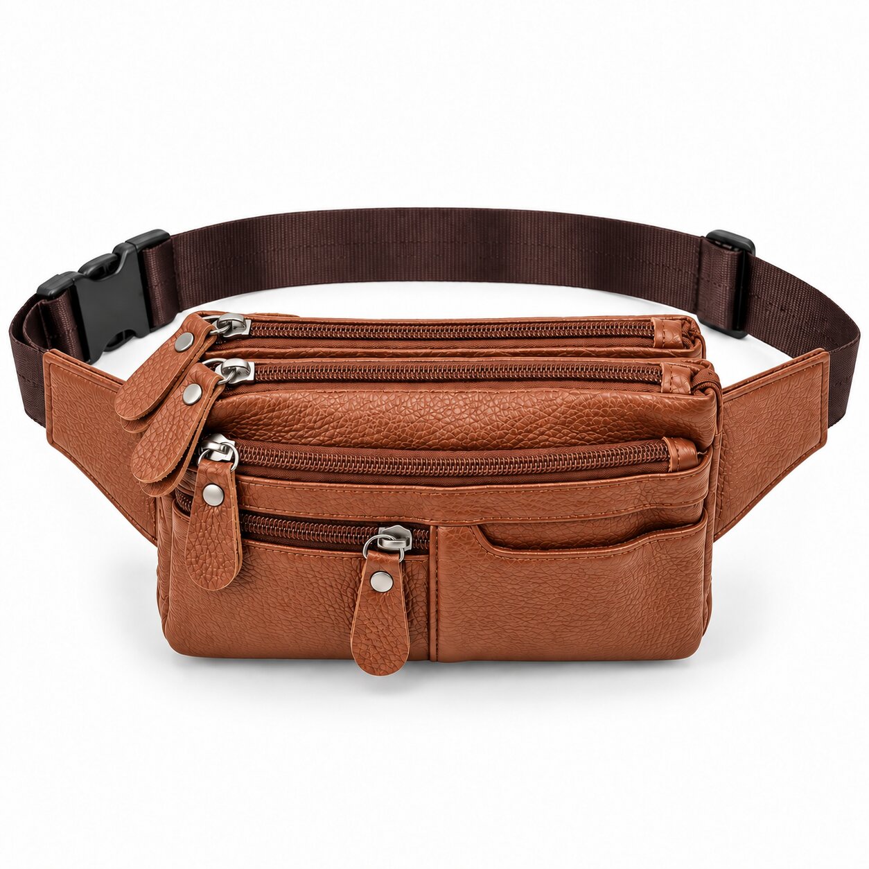 Image of Waist Bag Belt Bag Hip Bag Crossbody Chest Bag Real Leather Black Leather Waiter Bag Service Bag Men Women Waist Bag 7 Compartments Adjustable Strap
