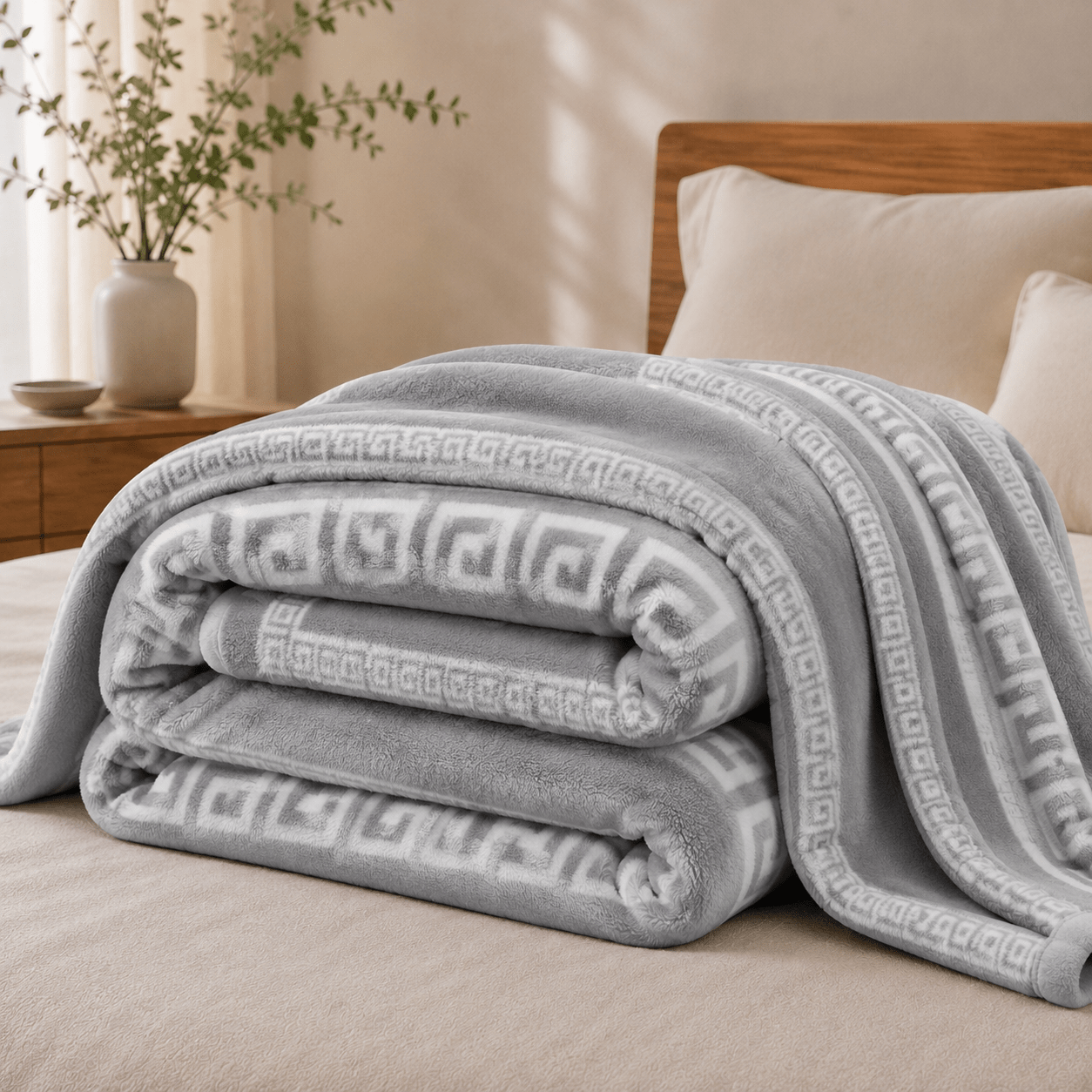 TEMU OsoNube – de Franela con Diseño Geométrico en Relieve Tipo Greca, 130 × 160, 160 × 220 y 220 × 260 cm, Microfibra 100 % Poliéster Extrasuave,