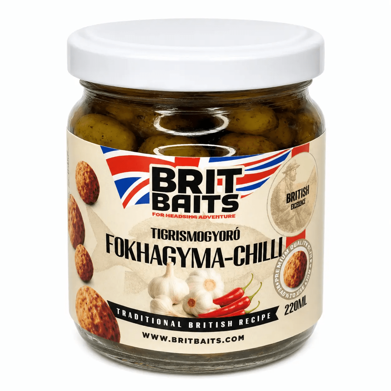 Britbaits Fokhagyma–chili Tiger Master Xxl Cooked Tigernut (220 Ml) – Cooked Xxl Tiger Nut With Garlic-chili Flavor, Spicy Bait For Carp And Fishing