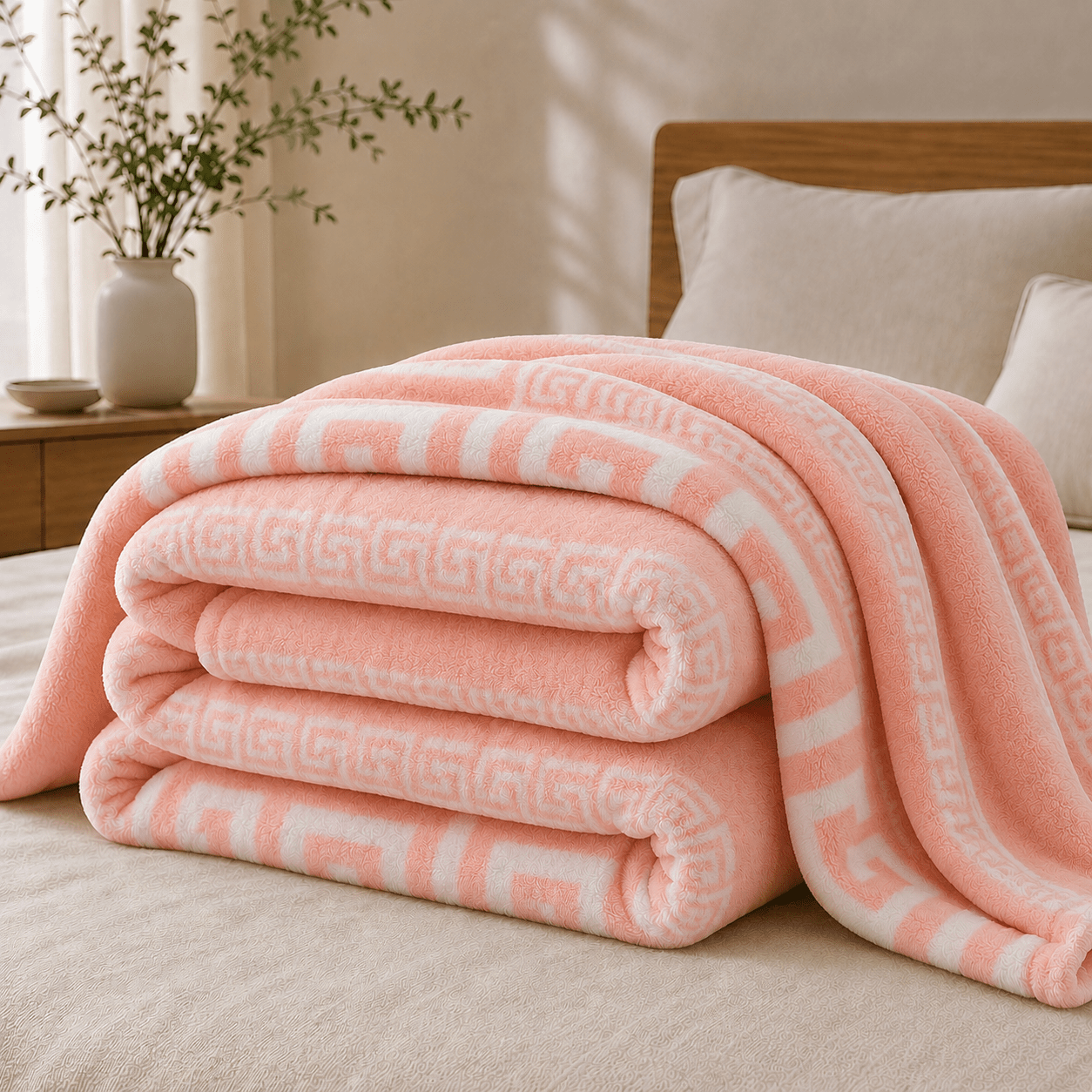 TEMU OsoNube – de Franela con Diseño Geométrico en Relieve Tipo Greca, 130 × 160, 160 × 220 y 220 × 260 cm, Microfibra 100 % Poliéster Extrasuave,