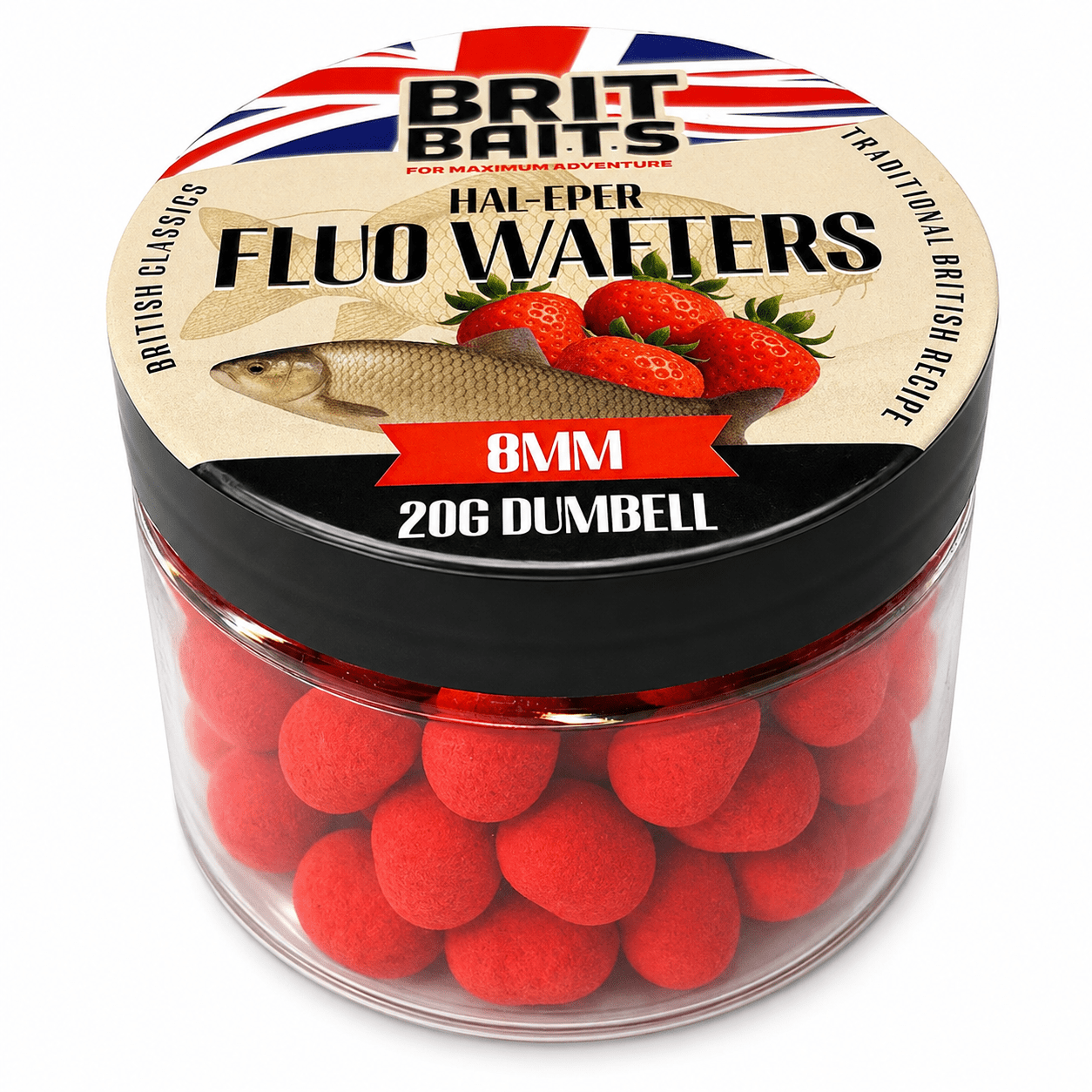 Image of Britbaits Method Feeder Fluoro Dumbell Wafters 8 Mm – Fish & Strawberry – For Carp And Carp