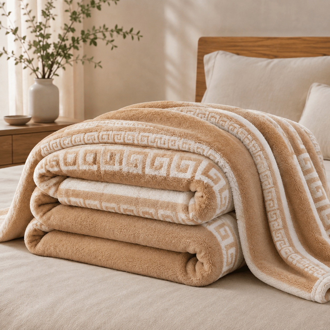 TEMU OsoNube – de Franela con Diseño Geométrico en Relieve Tipo Greca, 130 × 160, 160 × 220 y 220 × 260 cm, Microfibra 100 % Poliéster Extrasuave,