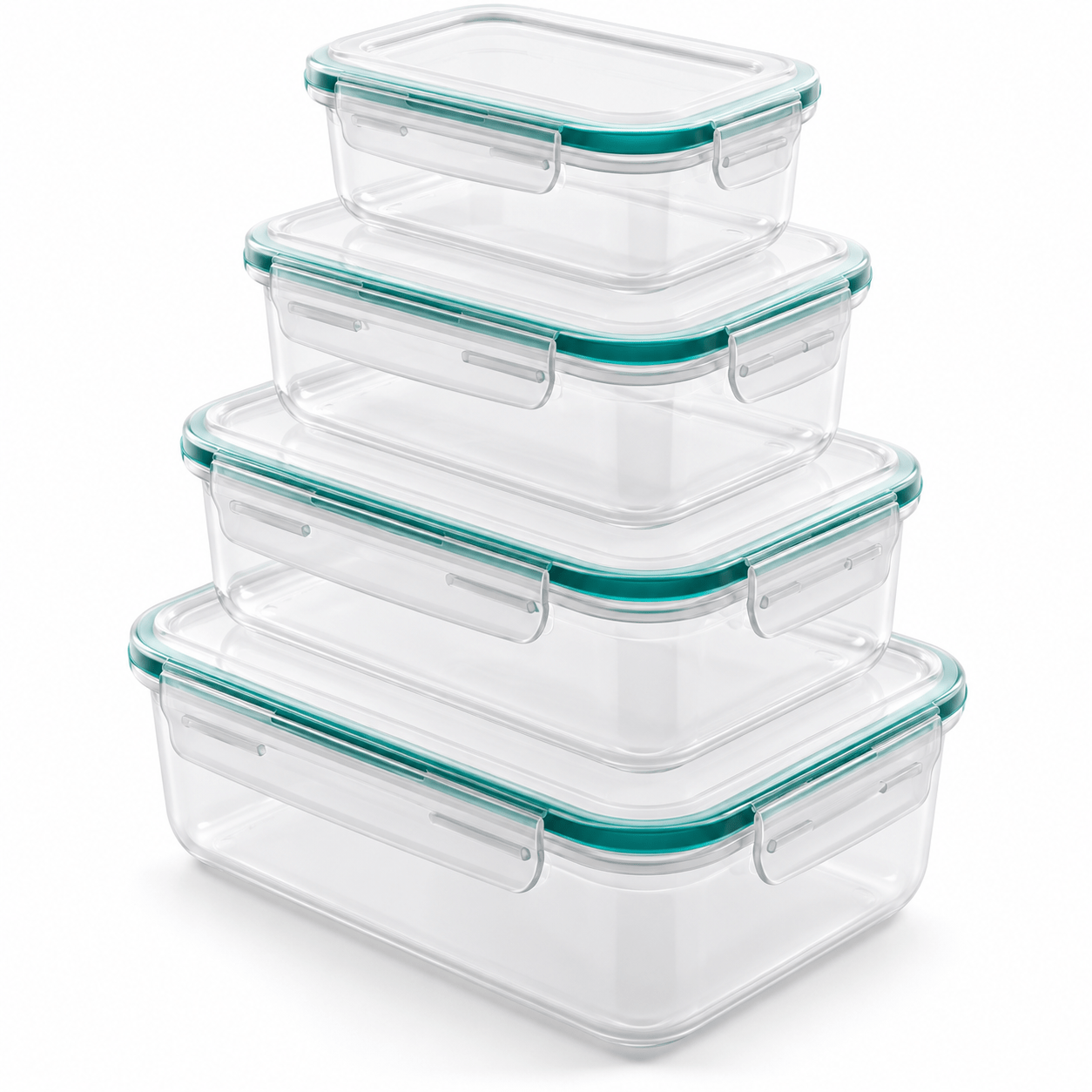 Image of Fresh-keeping Cans With Lid 4pcs Meal Prep Boxes (450/900/1500/2400 Ml), Stackable, Clip Closure With Silicone Seal, Bpa-free, Transparent