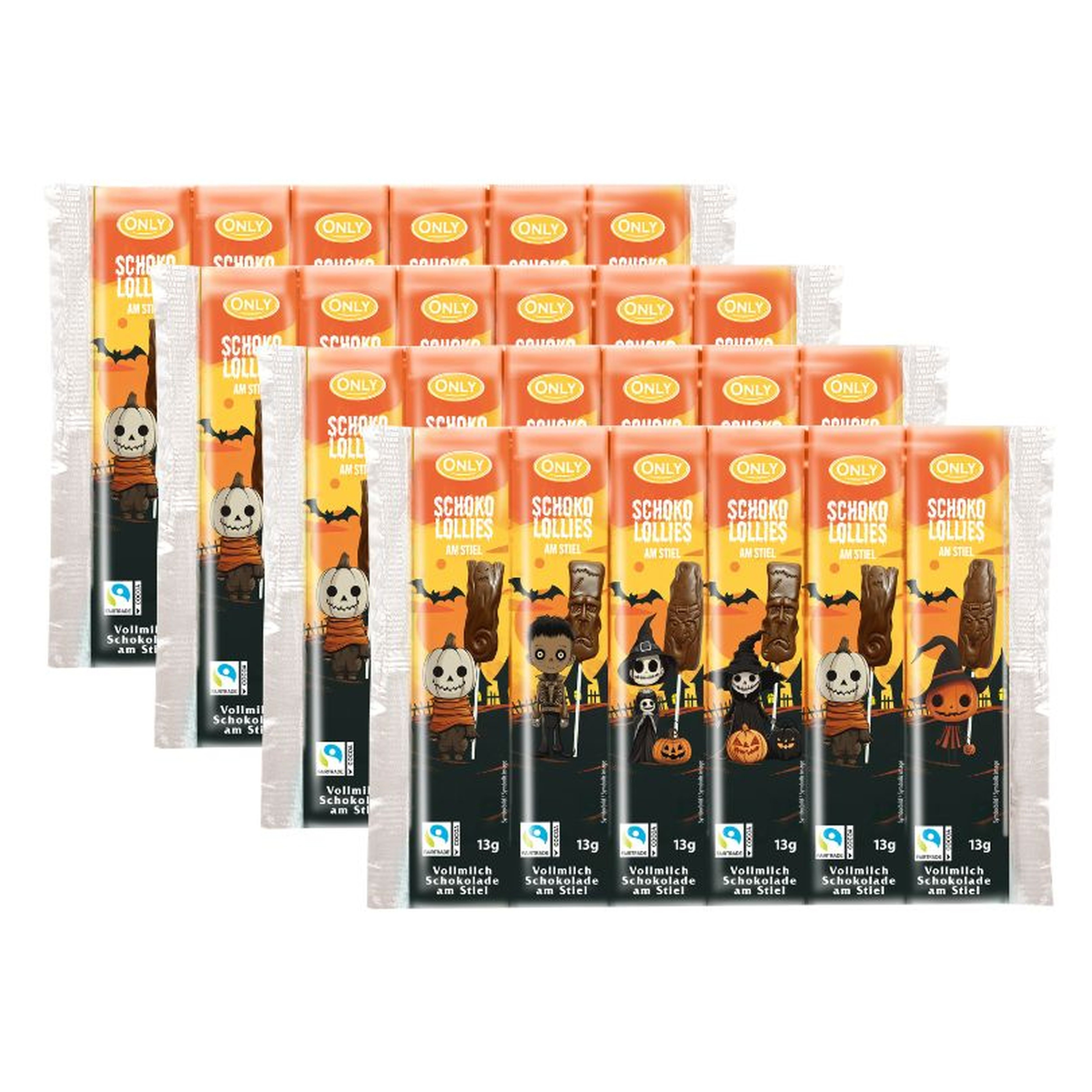 Image of Train Full Milk Chocolate Lollies On A Stick 4pcs Set - 4 X 6 X 13 G - 24 Halloween Chocolates Made Of Full Milk Chocolate - Individually Wrapped - Ideal For Halloween, Party & Candy Basket