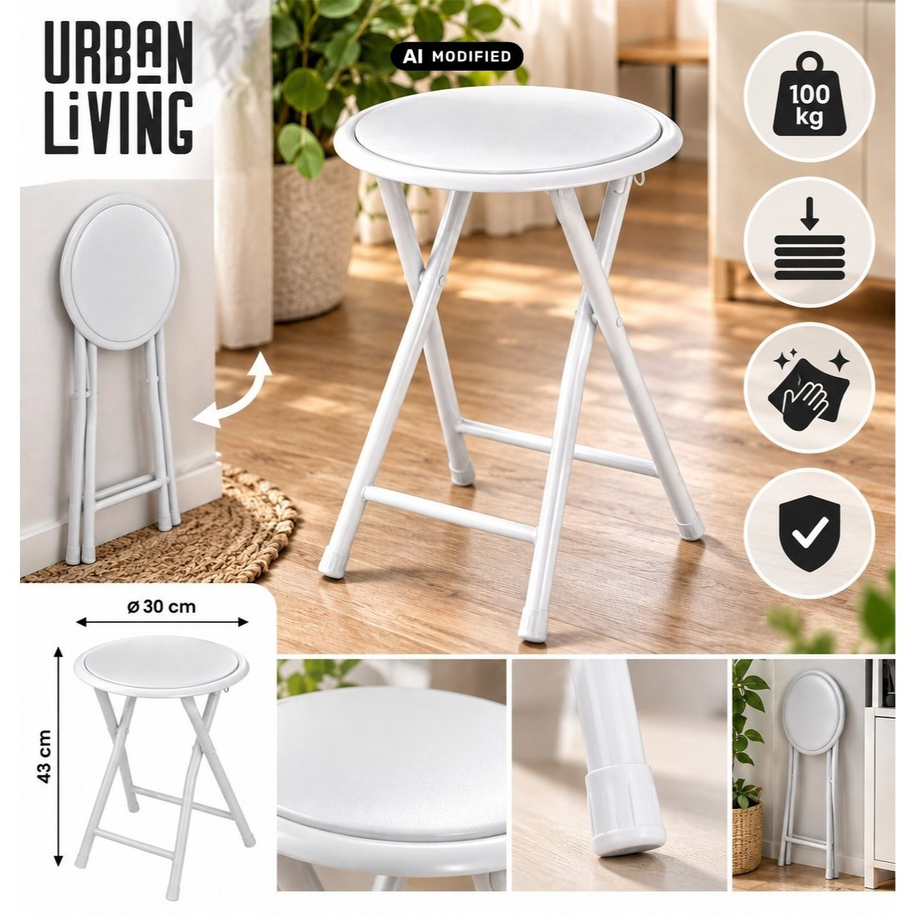Image of Padded Folding Stool With Safety Splint, Folding Chair, Seat Stool, Kitchen Stool, Seating, Side Chair, Side Stool, Folding Stool, Round Stool, Comfortable Seat