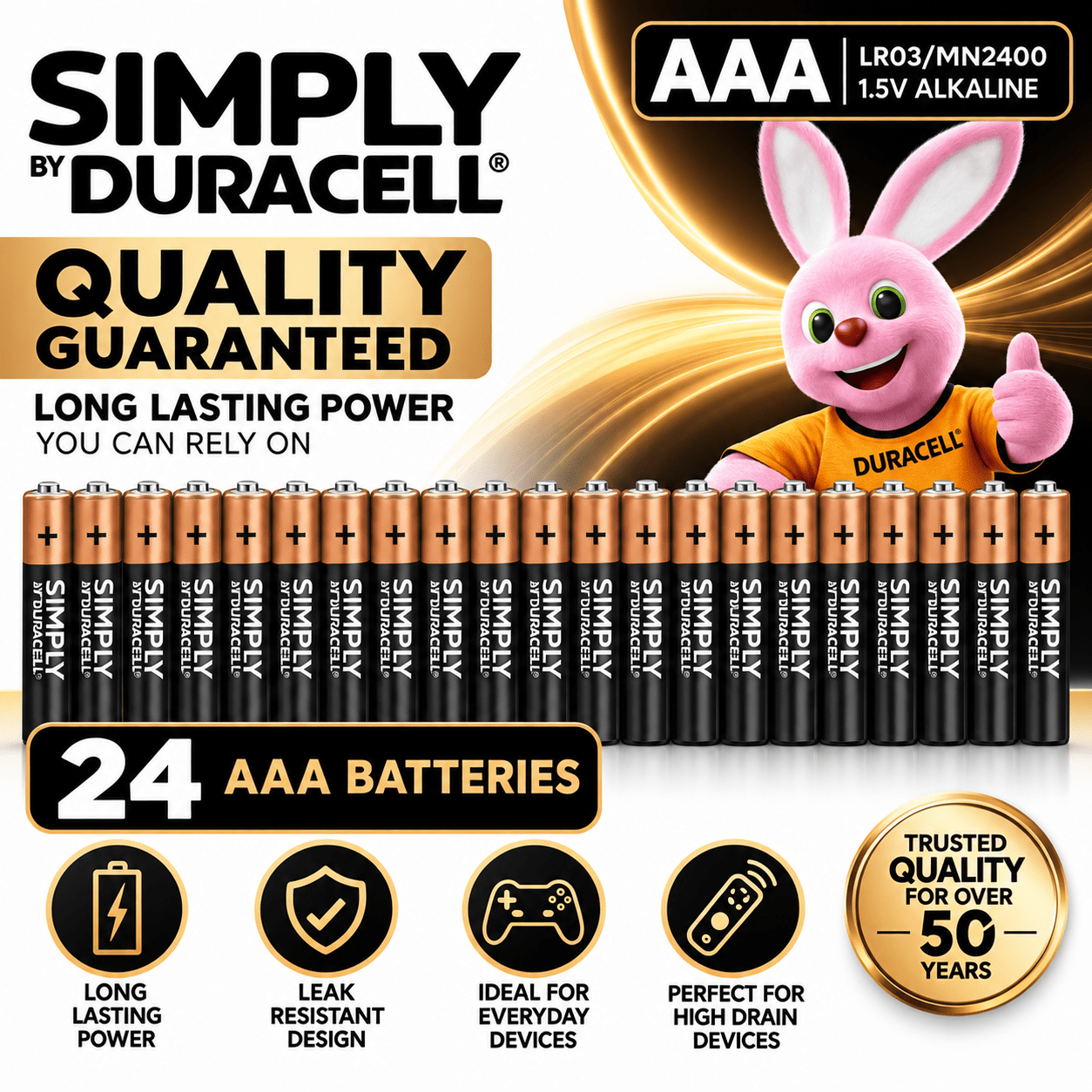TEMU Duracell Simply Alkaline Aa Batteries 24 Pack – 2 X 12 Pack Long Batteries For Everyday Devices