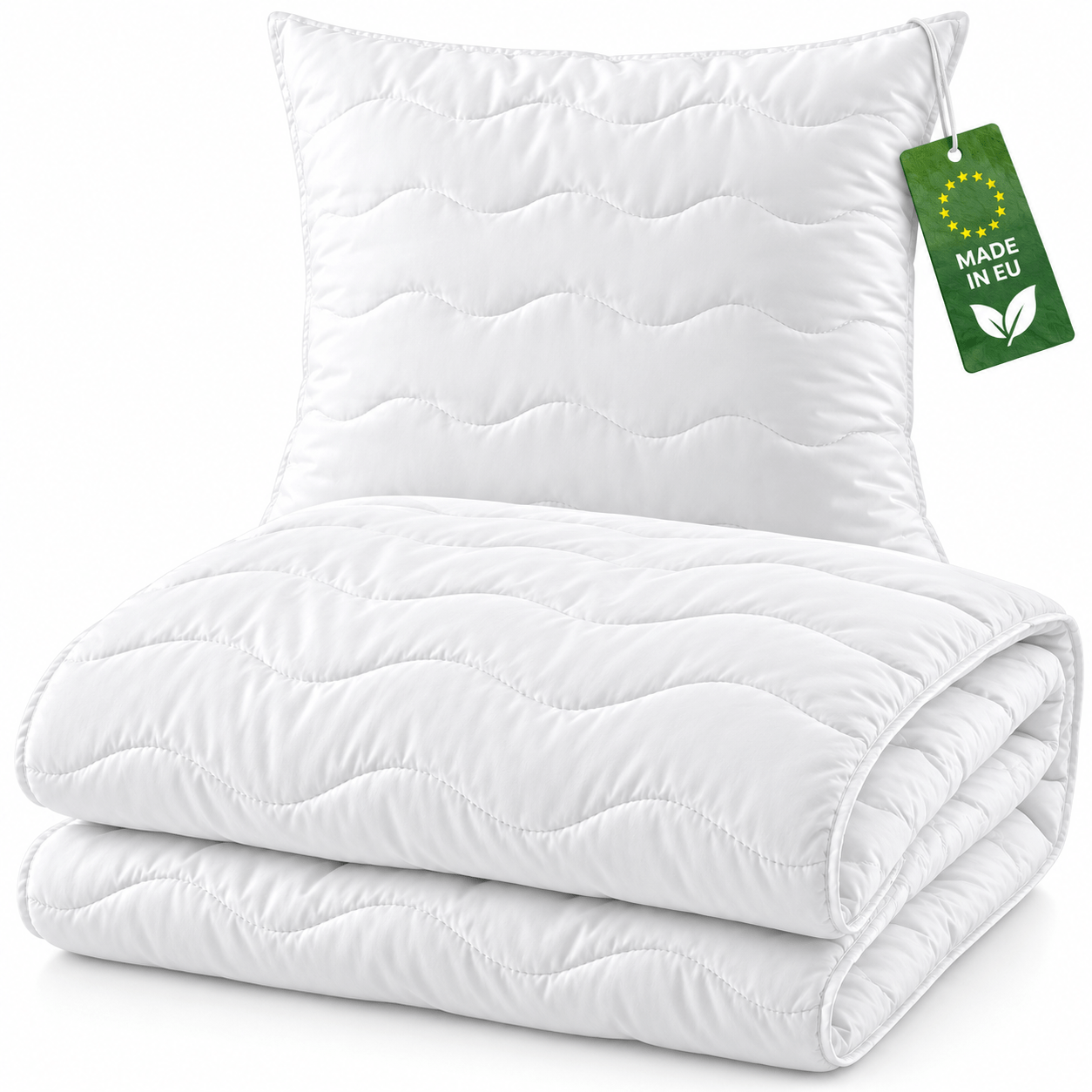 Image of Sleep Set Bedspread 135x200 Cm With Quilted Pillows Wave Quilting 80x80 Cm - Bed Set Consisting Of Breathable Duvet & Pillow - Certified - Washable Up To 60° C