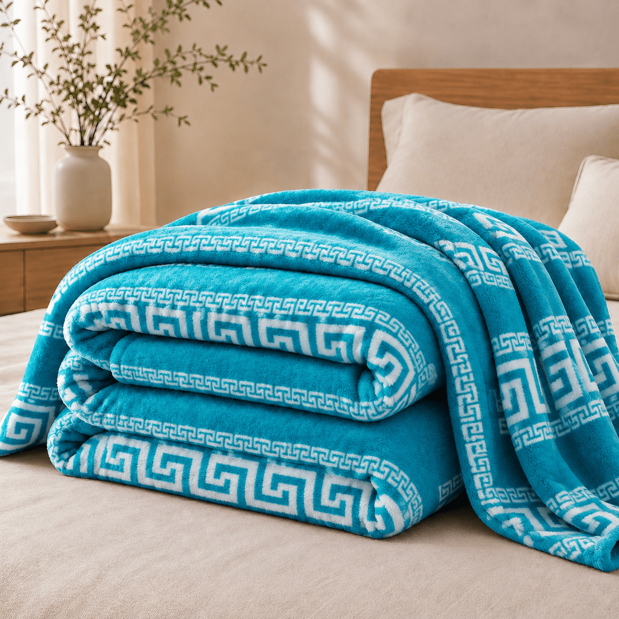 TEMU OsoNube – de Franela con Diseño Geométrico en Relieve Tipo Greca, 130 × 160, 160 × 220 y 220 × 260 cm, Microfibra 100 % Poliéster Extrasuave,