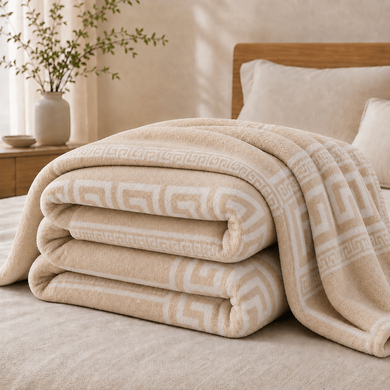 TEMU OsoNube – de Franela con Diseño Geométrico en Relieve Tipo Greca, 130 × 160, 160 × 220 y 220 × 260 cm, Microfibra 100 % Poliéster Extrasuave,