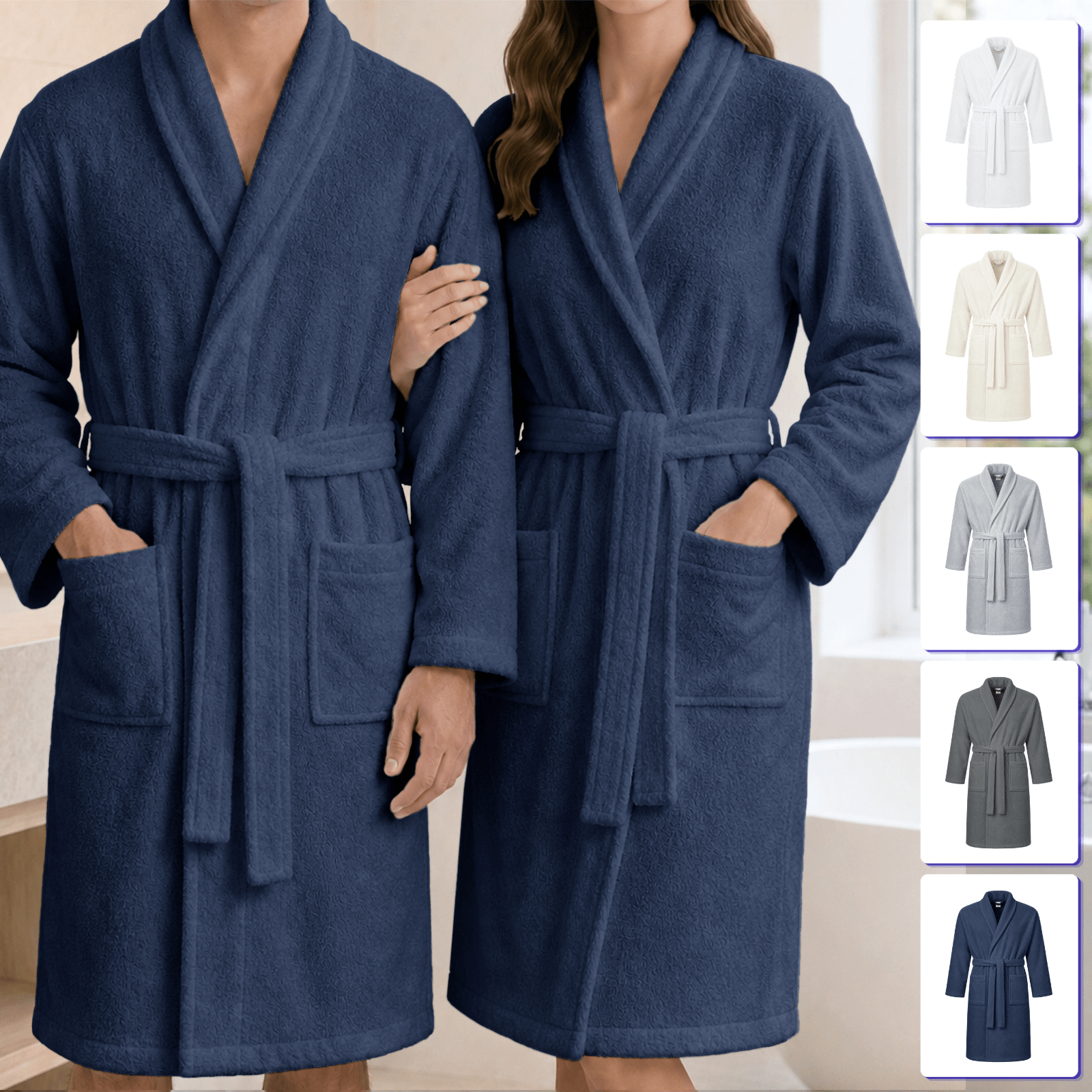 TEMU Albornoz de Baño de Larga para , 90% Algodón, con Bolsillos y Cinturón, y para Uso Doméstico, Tallas S/M/L/XL/XXL