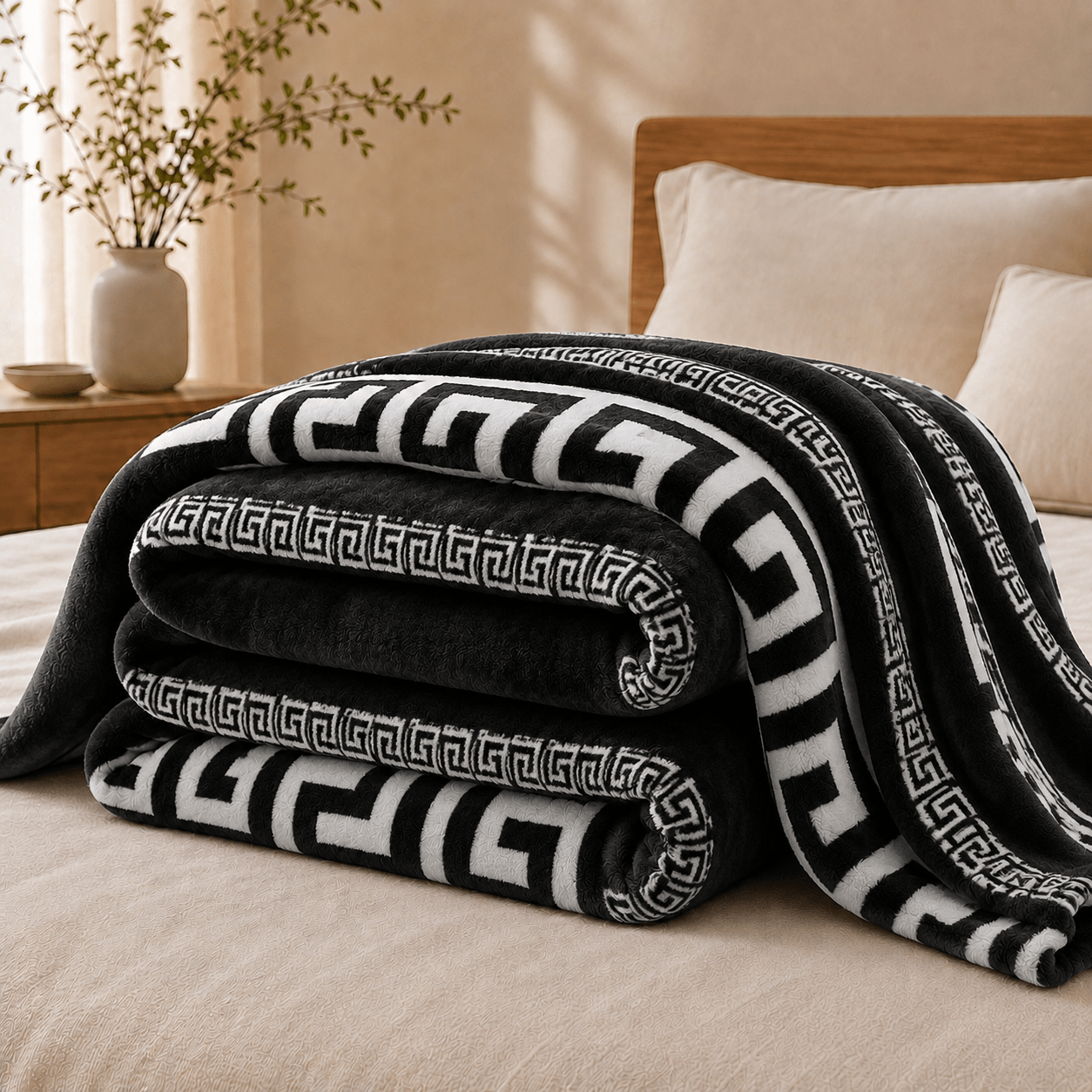 TEMU OsoNube – de Franela con Diseño Geométrico en Relieve Tipo Greca, 130 × 160, 160 × 220 y 220 × 240 cm, Microfibra 100 % Poliéster Extrasuave,