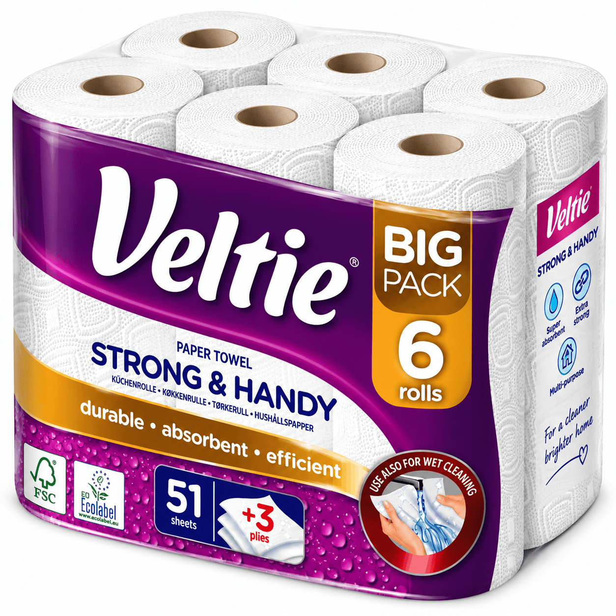 Image of Veltie Kitchen Paper Towels 3-layer Big Pack / Kitchen Roll / 6 Rolls X 51 Sheets