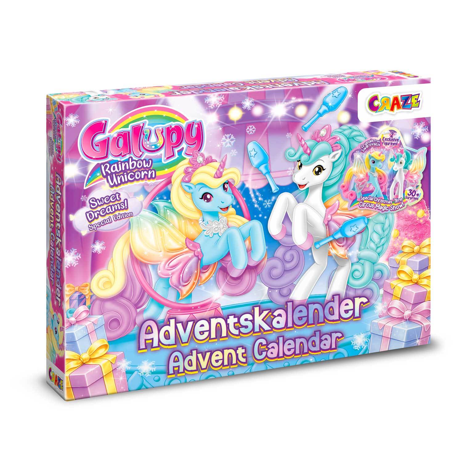 Image of Rainbow Unicorn Advent Calendar For Kids – 24 Surprises With 2 Unicorn Figures, Ice & Accessories