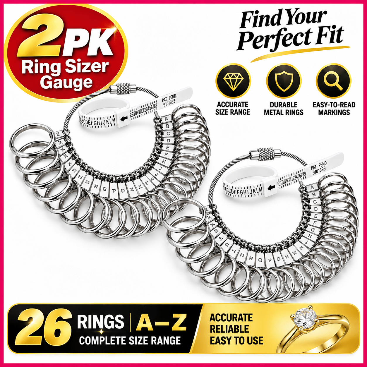 TEMU 2 Pack Ring Sizer Gauge Set | A-z 26 Size Ring Sizing Tool With Finger Measuring Gauge | Size Measuring Tool For Uk Ring Sizes | Jewellery,