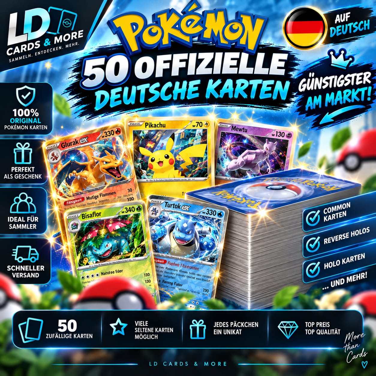Image of 50 Cards Including 12 / Reverse Cards In German And Original