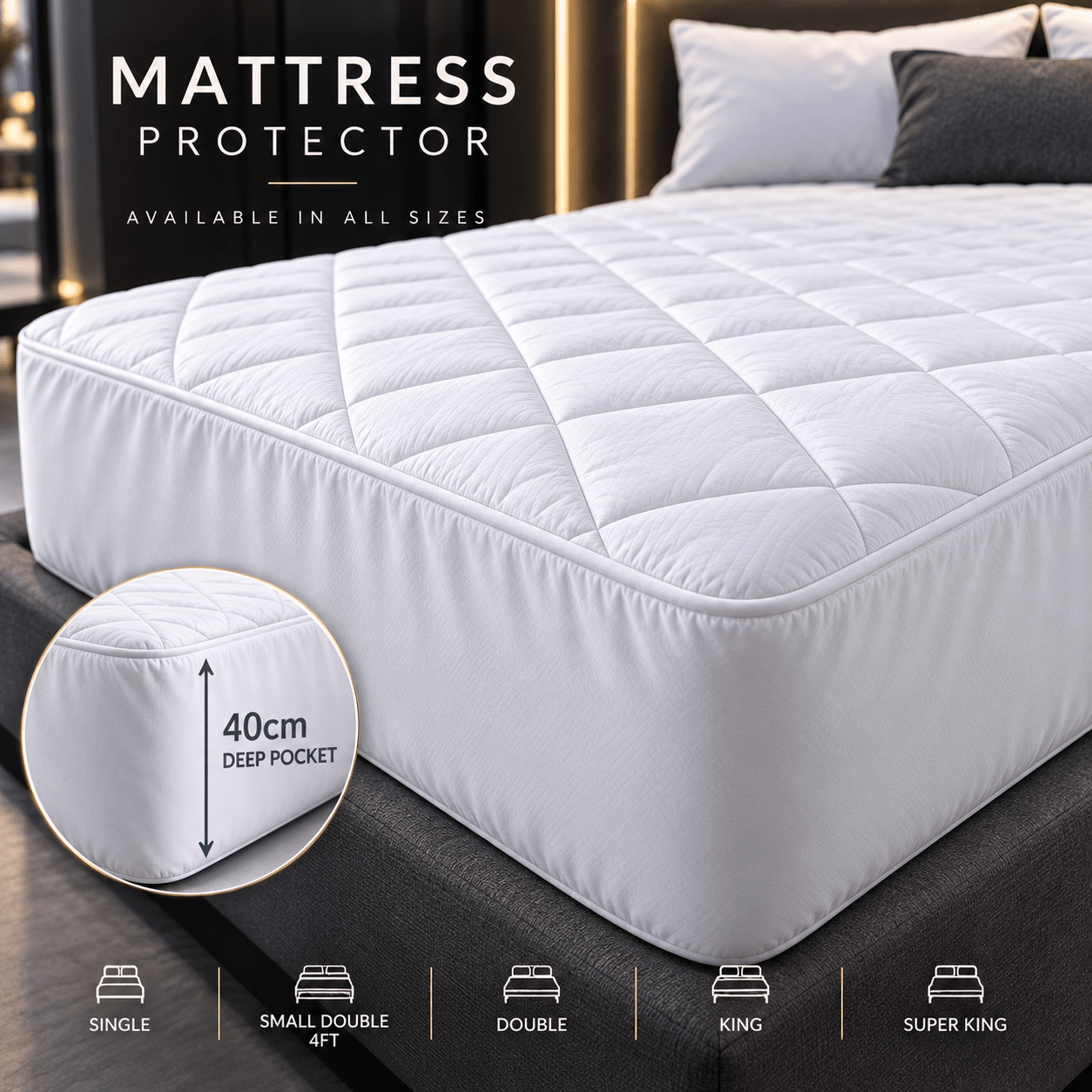 TEMU Quilted Mattress Protector With 40cm Deep Fitted Pocket, Soft Padded Mattress Cover, Bed Protector, Machine Washable, Single, Small Double 4ft,