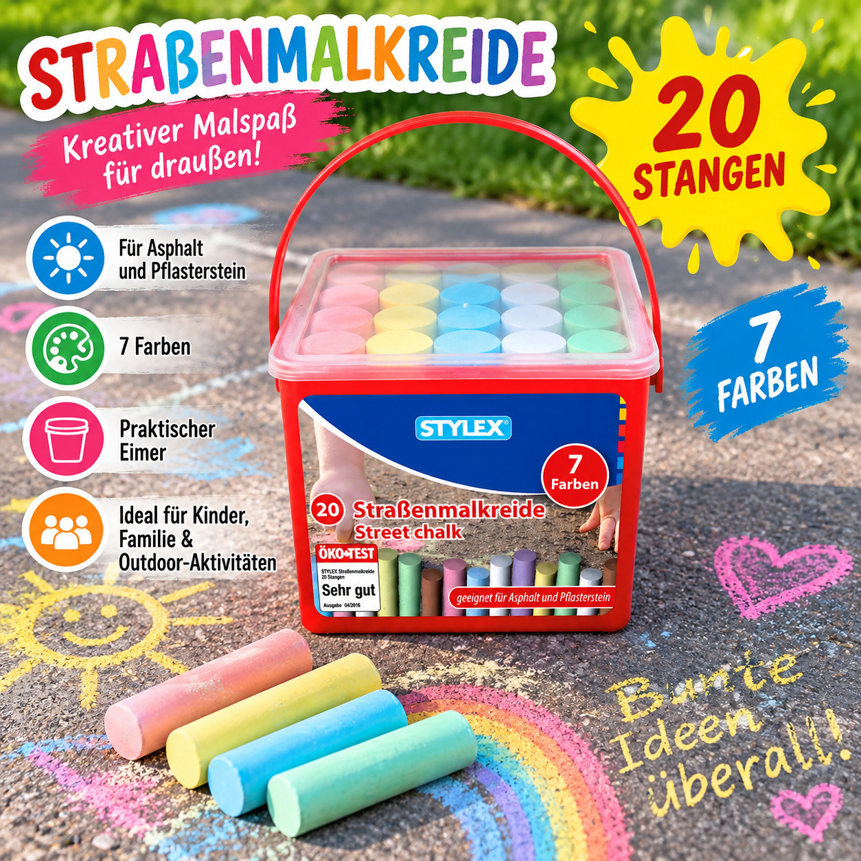 Image of Stylex Street Chalk 20 Sticks – Street Chalk In A Bucket