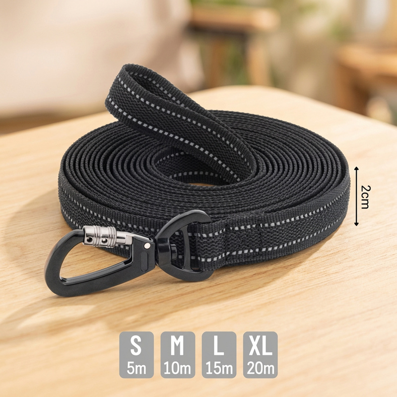 Image of Belviona Reflective Towing Leash With Rubberized Surface, 360° Carabiner, Hand Loop, Safety Lock, Weatherproof, For Training