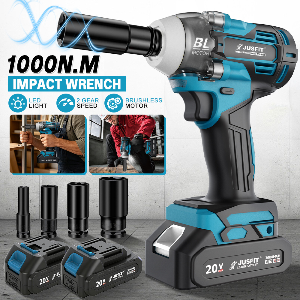 TEMU 1000nm High Torque Brushless Cordless Impact Wrench, 1/2 Inch Drive Impact Gun Compatible With Makita Battery, Kit With 2 Batteries, 4 Sockets &