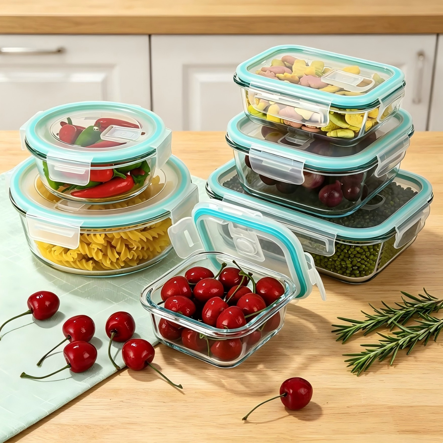Image of Food Storage Container Set, 12 Glass Food Containers (6 Lids And 6 Containers), Durable Lunch Box With Lid, Airtight, Leak-proof Storage Jars, Glass Lunch Boxes, Storage Boxes