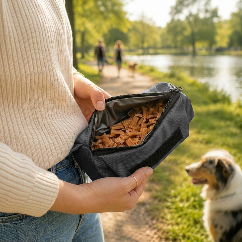 Image of Dog Treat Bag With Zipper,, And Carabiner, Water-repellent Snack Pouch With Cord, Insulated, Made Of Textile Material