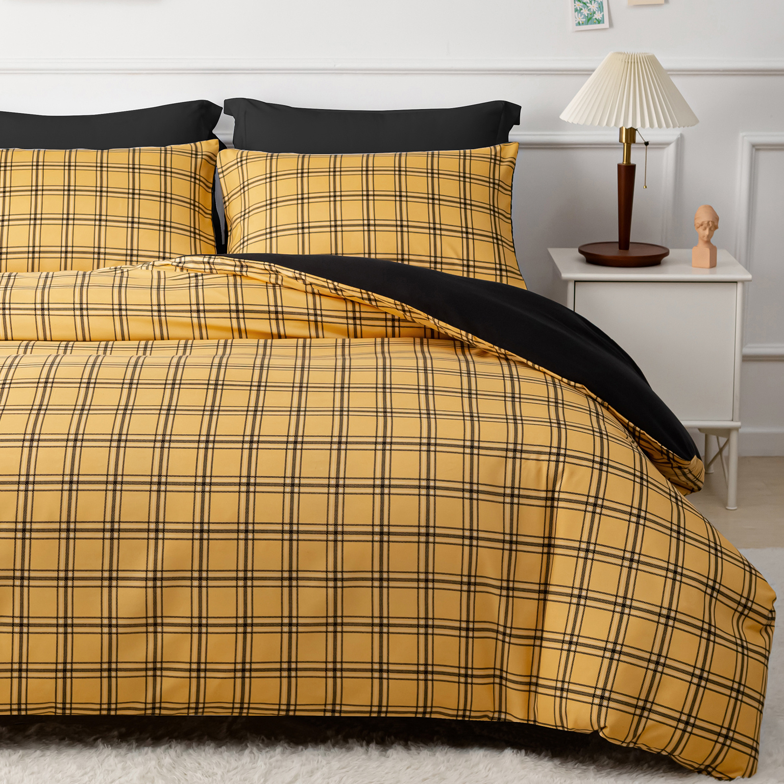 TEMU 3pcs Luxury Microfiber Reversible Duvet Cover Set With 2 Pillowcases, Soft Breathable Bedding Set, Zip Closure & Corner Ties | Single, Double,