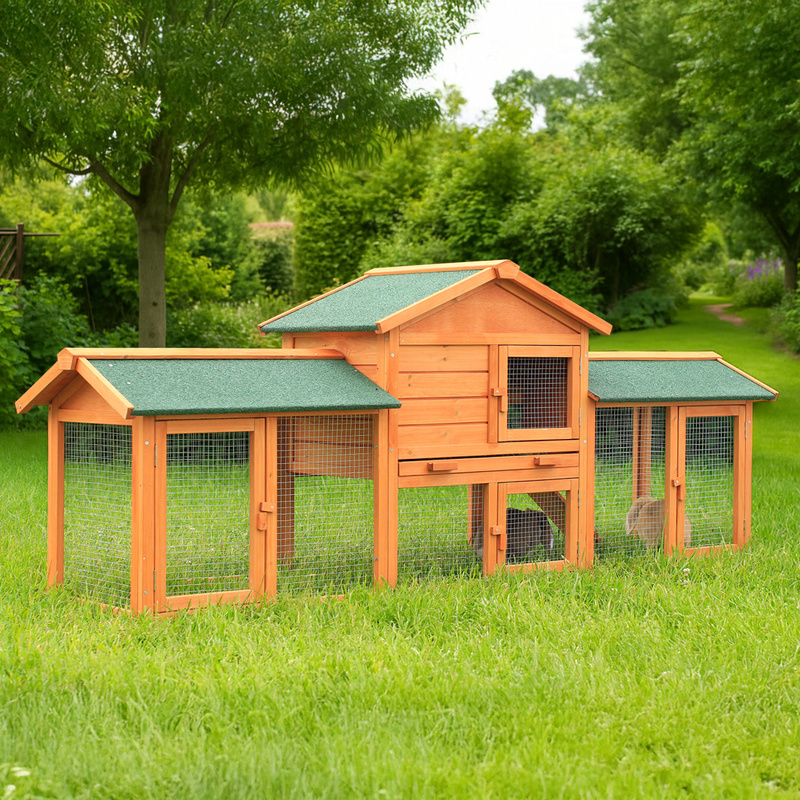 Image of Small Animal Stable Made Of Weather-resistant Wood, Roof, Wire Mesh, , Suitable For Outdoor Use, With Access And Privacy Screen, Stable Construction.