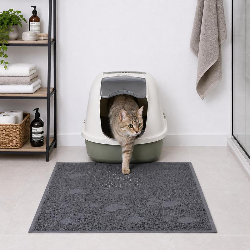 Image of Belviona Cat Litter Mat, Soft Pvc, Non-slip, Easy To Clean, Textured For Litter Absorption, Absorbent, For Smooth Floors, Usable As A Food Bowl Mat