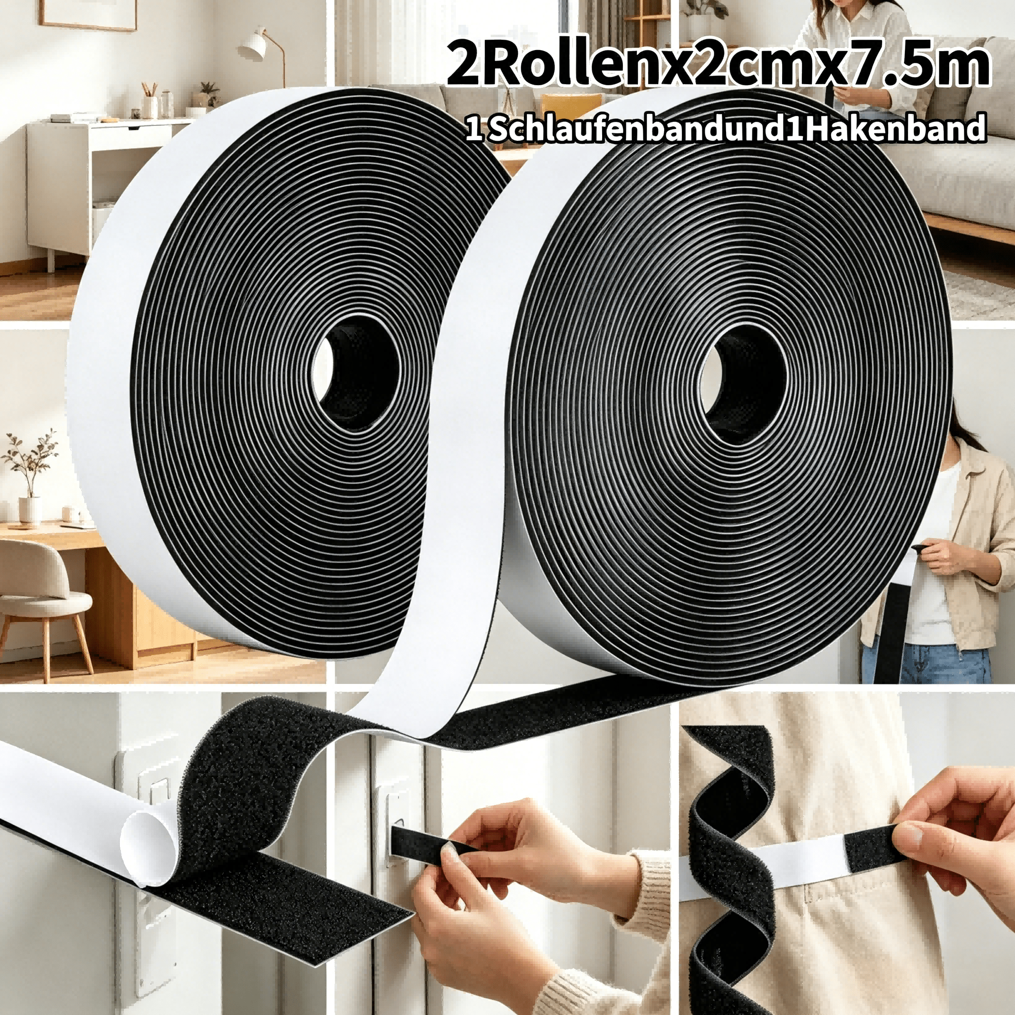 Image of 7.5-metre Self-adhesive Tape, Extra-strong Adhesive, 20mm Wide Double-sided Tape, Wide Self-adhesive Pad, Hook-and-loop Tape, Suitable For Home, Office, Classroom And Similar Settings (white)