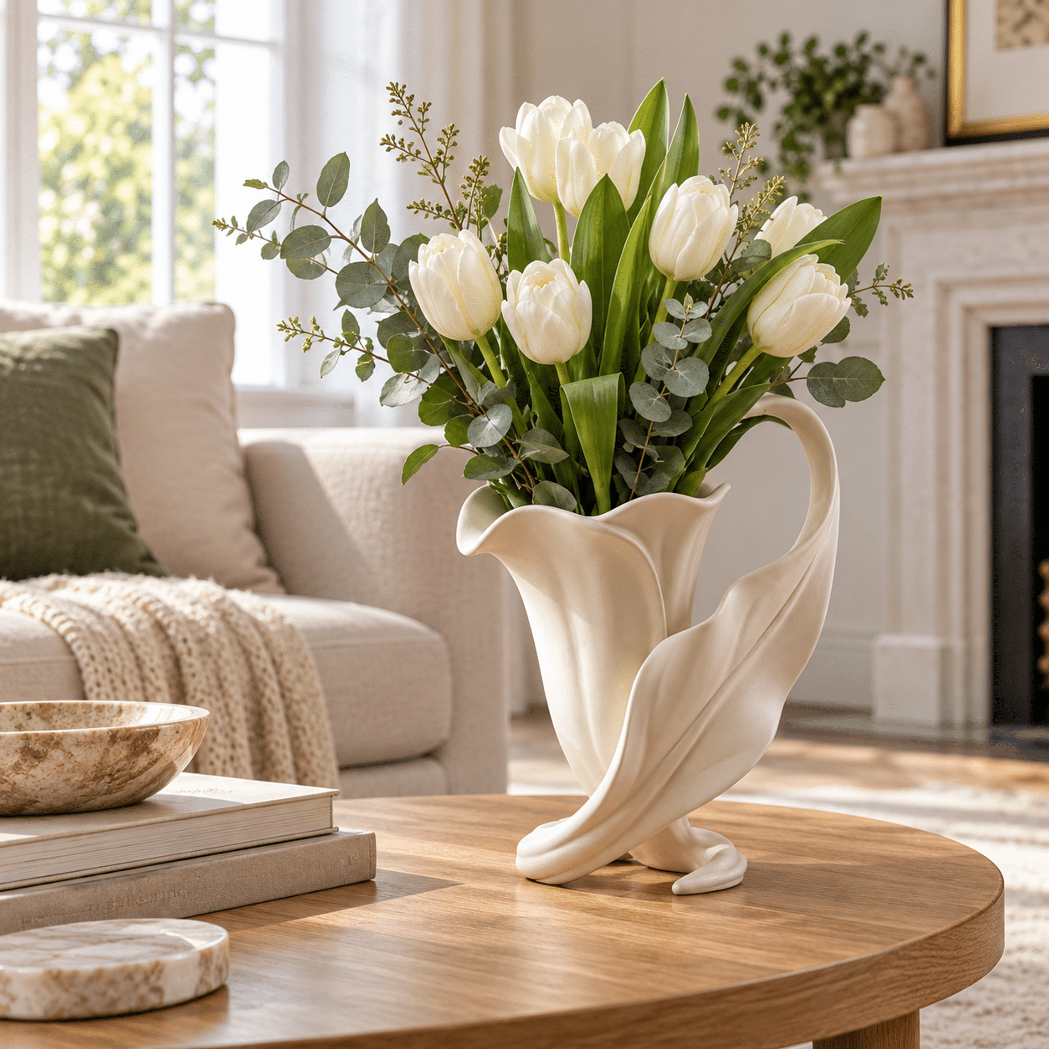 TEMU Vaso scultoreo con design a petali fluenti per composizioni da tavolo