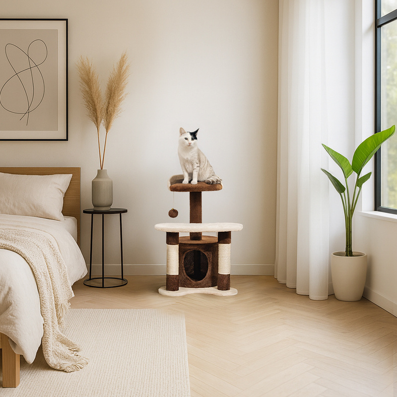 Image of Belviona Cat Tree, 65 Cm Tall, With Sisal Posts For Claw Care, Soft Lounging Area, Hideout, Play Ball, Compact, Sturdy, Suitable For Small And Large Cats