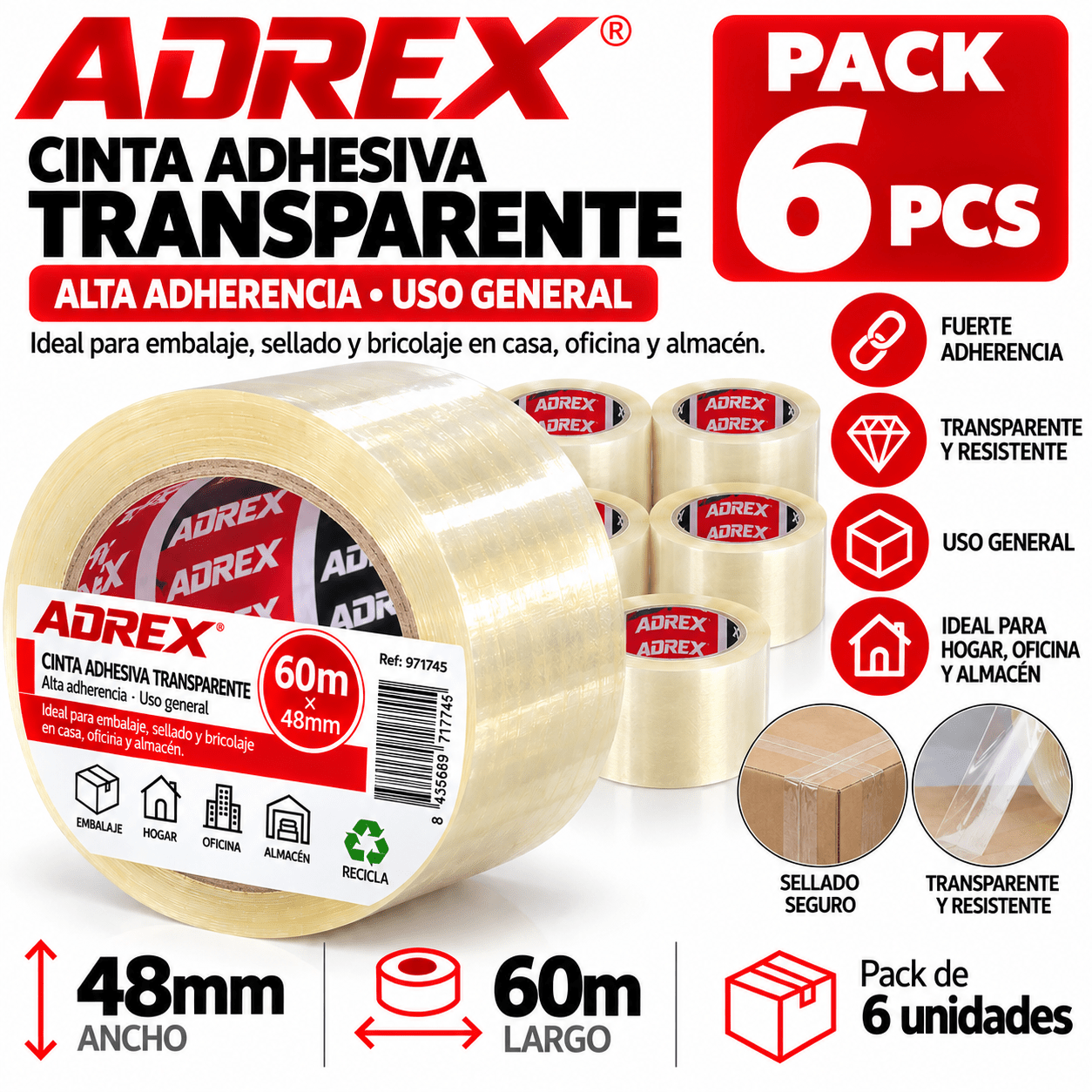TEMU Cinta Adhesiva Transparente de Embalaje, Cinta de Resistente de Adherencia, Precintadora Transparente para Cajas y Paquetes, Cinta de Sellado