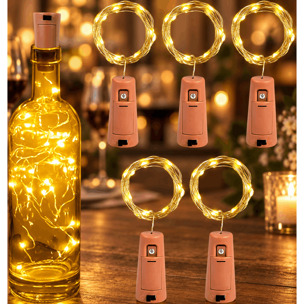 Image of 5-pack Led Battery-powered Fairy Lights – Mini Copper Wire String Lights, Warm White, Battery-operated Micro Lights For Weddings, Parties, Christmas, Table & Decorative Lighting