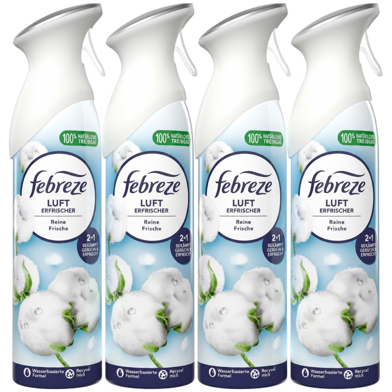 Febreze Air Freshener Spray Pure Freshness | 4-pack (4x 185ml) | Fresh Air Technology |propellant | For All Rooms