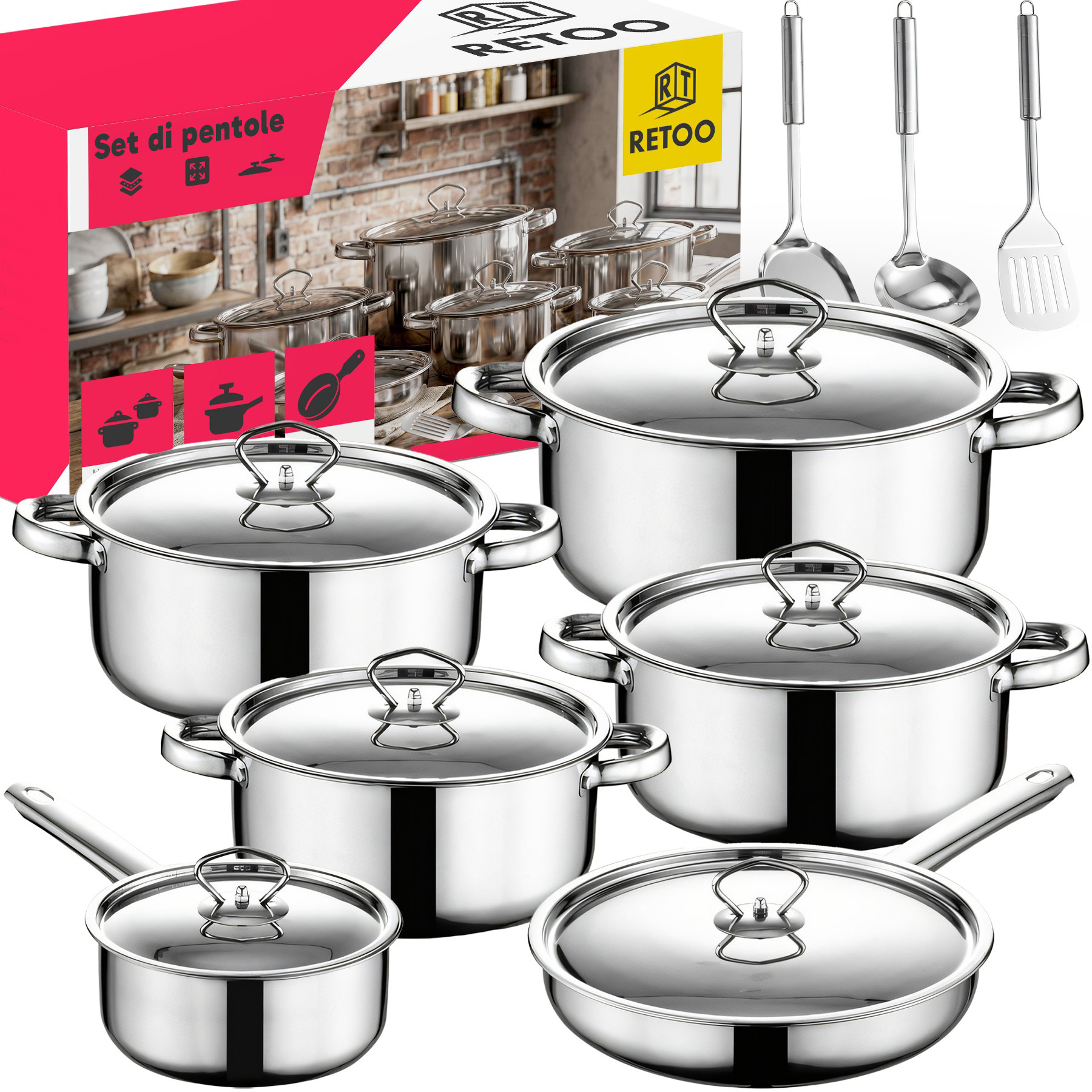 TEMU SET PENTOLE CUCINA COMPLETO IN ACCIAIO , SET PENTOLE INDUZIONE CON PENTOLE E , PENTOLE CON COPERCHI IN VETRO, 15 PEZZI CON 4 PENTOLE DI DIVERSE