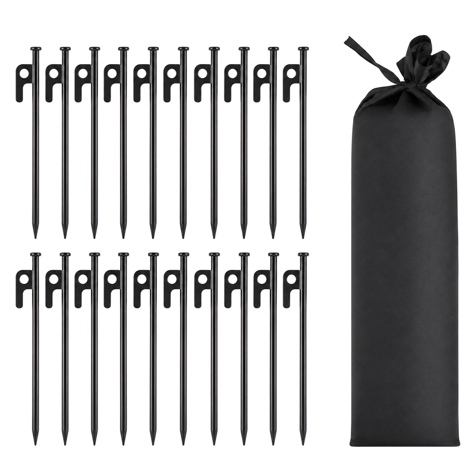 Image of 20-piece Set Of Durable, Windproof Ground Anchors – Versatile Pegs For Tents And Tarps, Including Storage Bag