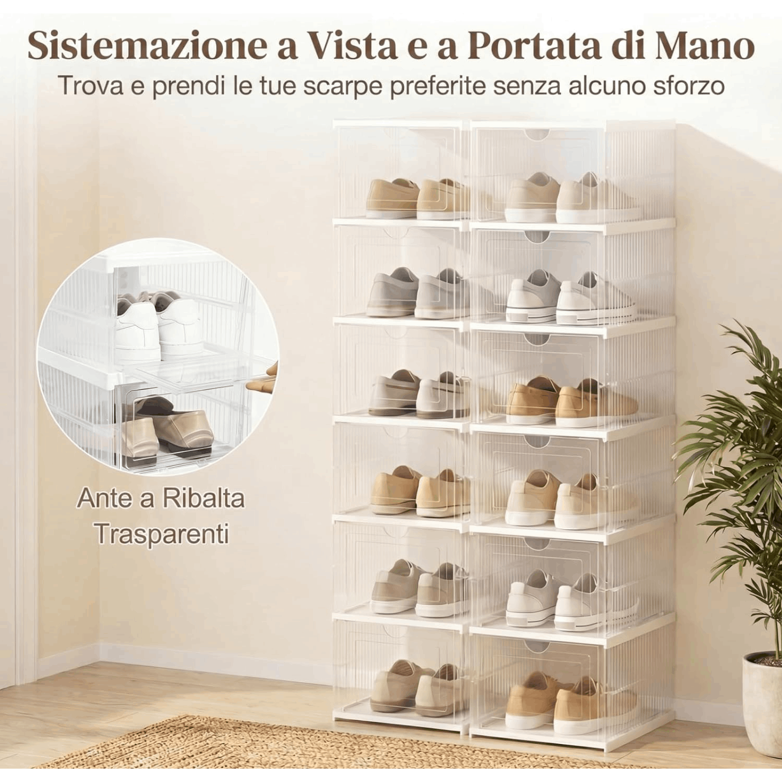 TEMU Scarpiera Pieghevole a 6 Scomparti , Senza Montaggio, Organizzatore per Scarpe Impilabile Antipolvere, Portascarpe Modulare per Casa