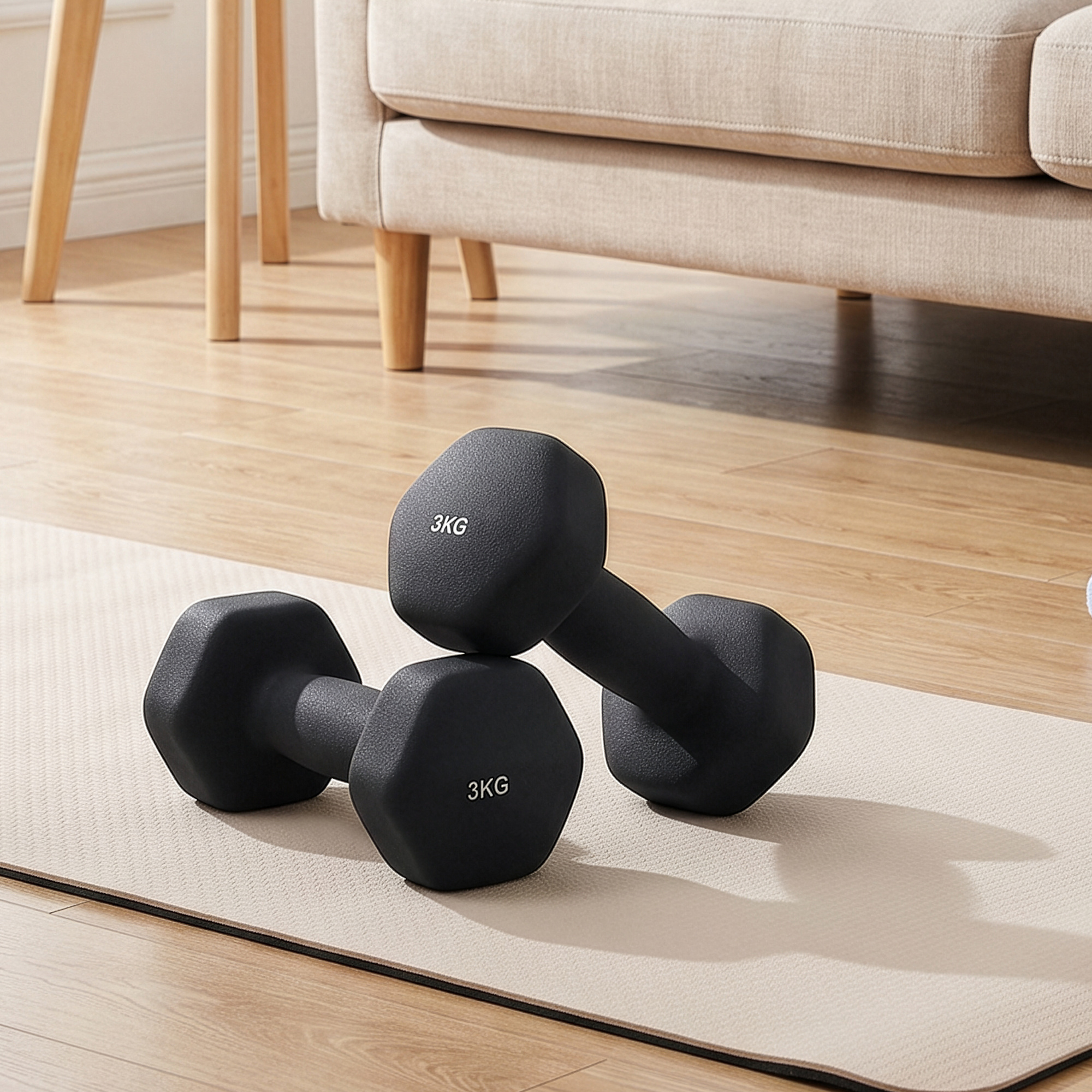 Image of Hexagon Dumbbells 2pcs Set, Cast Iron Fitness Dumbbells With Anti-slip Surface, 3 Kg, 20 X 9 X 8.5 Cm, Black