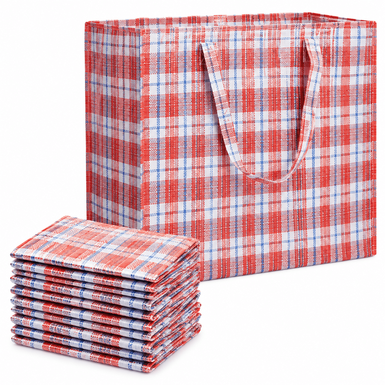 TEMU Juego de 3 bolsas grandes y jumbo de plástico a cuadros con cremallera y para viajes, lavandería, compras, almacenamiento, mudanzas, tamaño: