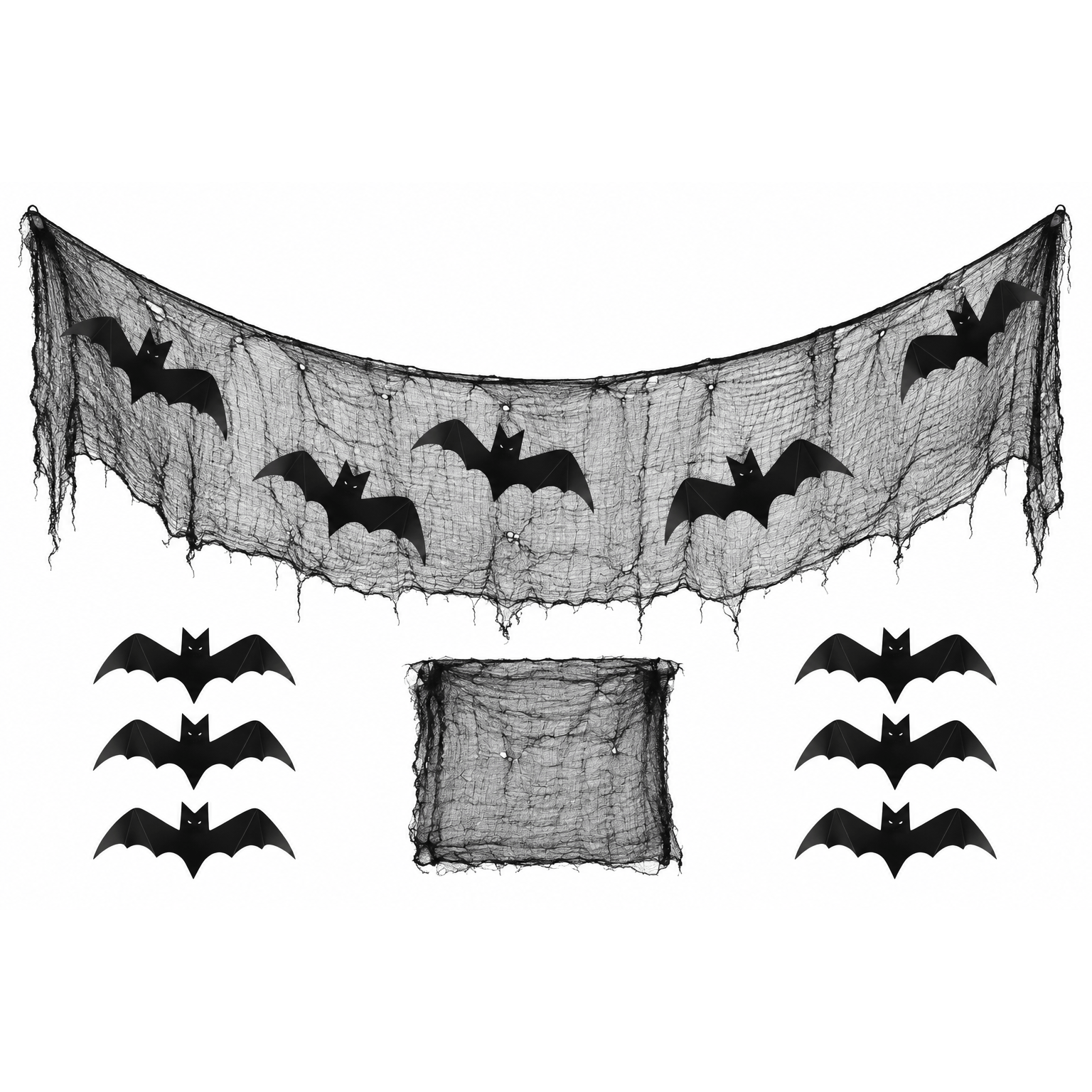 TEMU Halloween Hanging Bat Decoration 6 Paper Bats With Black Gauze 35 X 260cm